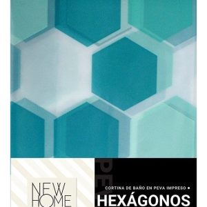 Cortina De Baño Plástica D'accord Hexágonos Verde 180x180 Cm Peva Moderna Liso