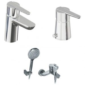 Combo Grifería P/baño Monocomando Cromada Flat Hidromet