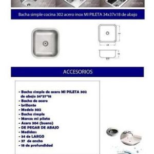 Bacha Simple Cocina 302 Acero Inox Mi Pileta 34x37x18